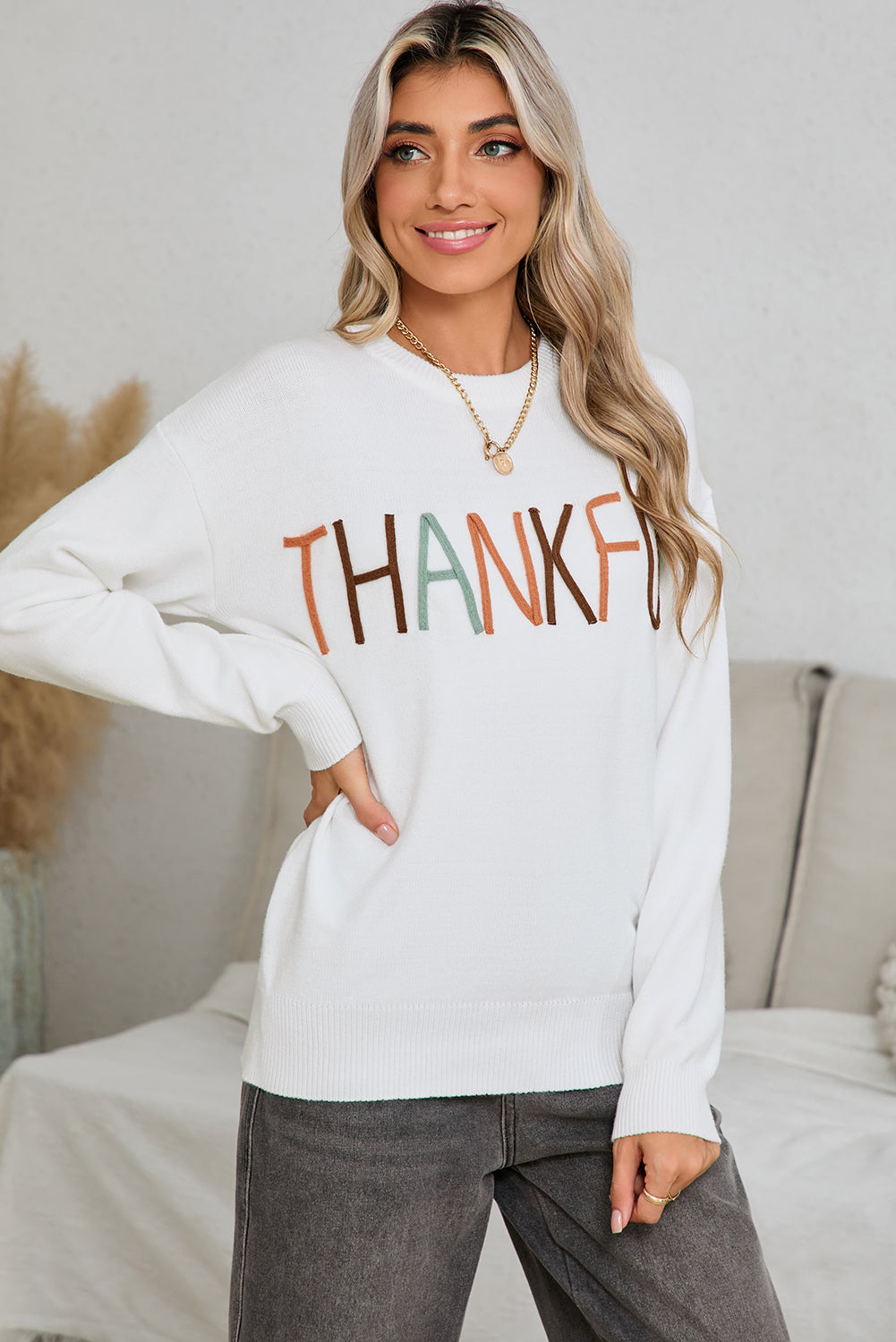 White Thankful Ivory Embroidered Sweater fb57a72986df65b6