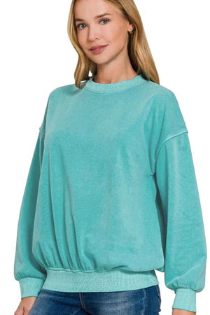 Soft Fleece Pigment Dye Round-neck Sweatshirts LT TEAL fb5abcbf-9074-44c3-a8e6-6288dd38d1df-Max-Origin