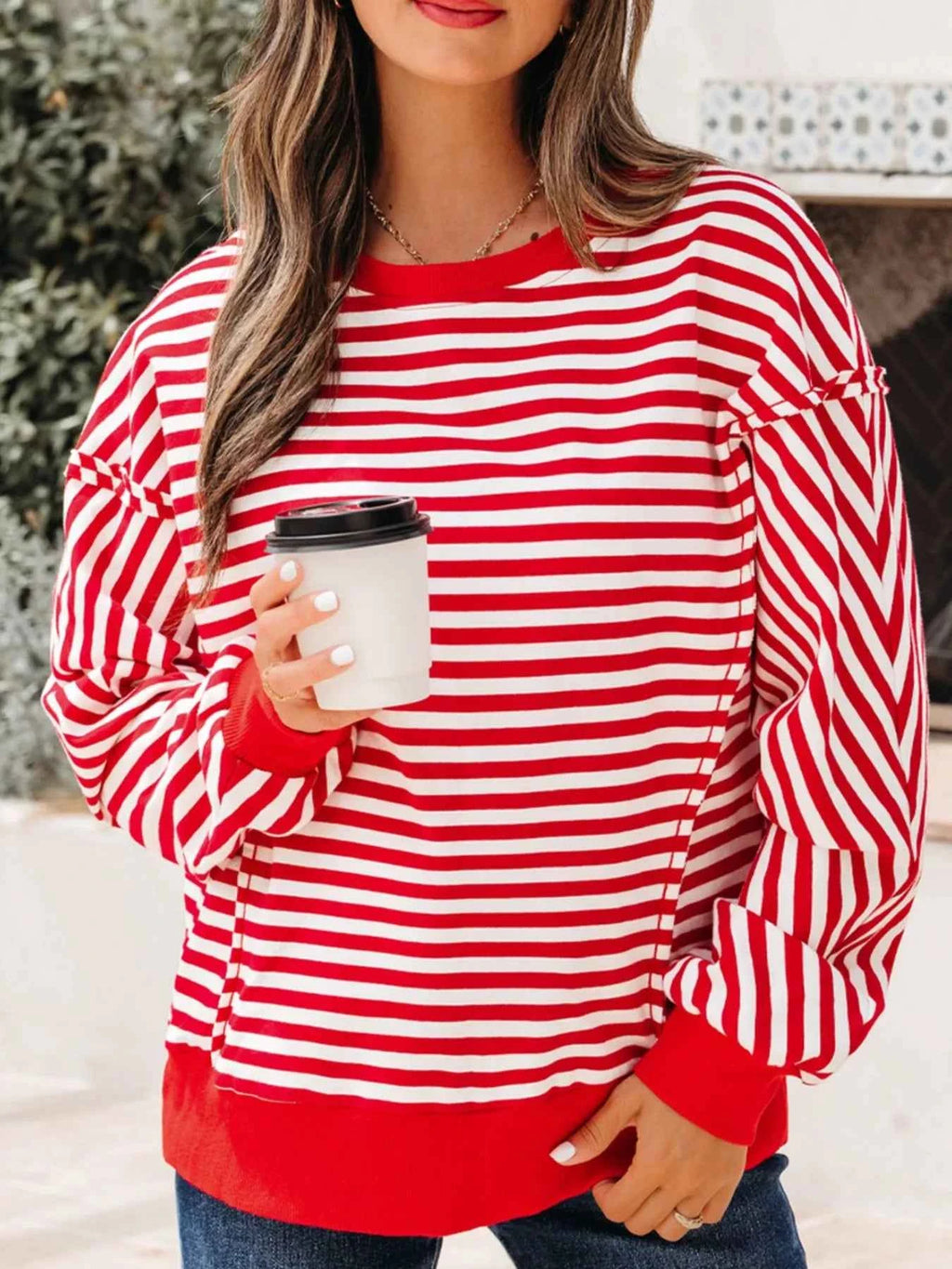 Stripe Exposed Seam Drop Shoulder Casual Top fb621149-861d-460a-a7e0-90995104fcef-Max-Origin