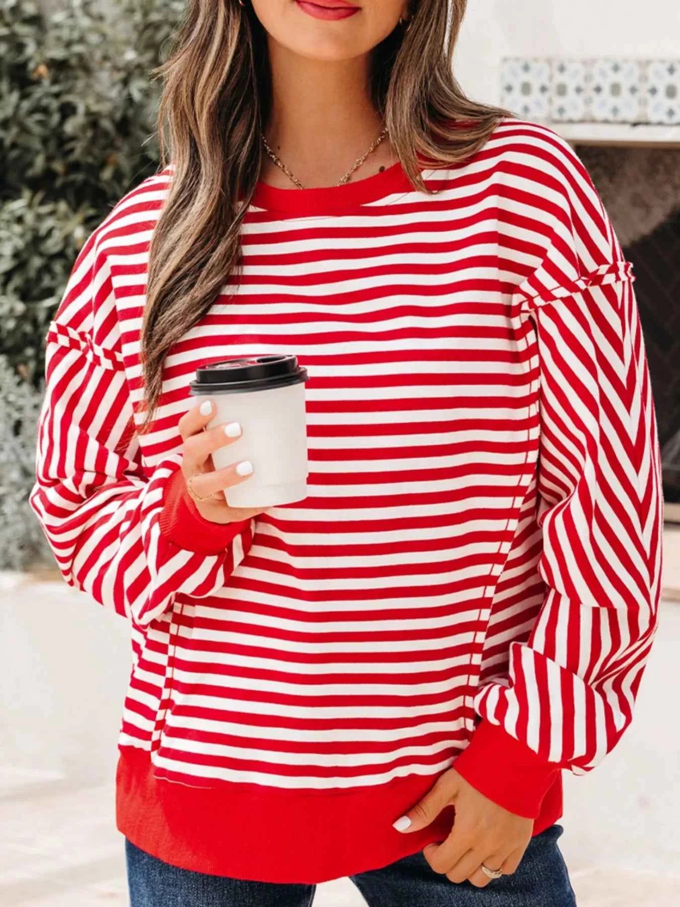 Stripe Exposed Seam Drop Shoulder Casual Top fb621149-861d-460a-a7e0-90995104fcef-Max-Origin