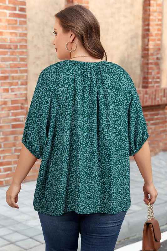 Plus Size Boho Floral Boho Notch V-Neck Top fb67bd55-27d2-4f3f-86af-d1e54b9db4cd