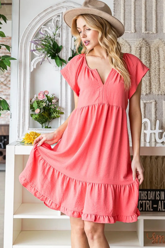 Ruffled Notched Cap Sleeve Dress fb732f9c-4e47-4e9c-add3-d1410850176a-Max