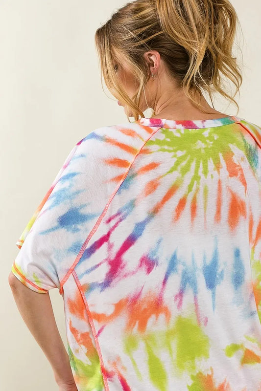 Tie Dye Print Jersey Stitched Uneven Hem Top fb74b319cad34086a6c8e7850d9647d5-Max-Origin