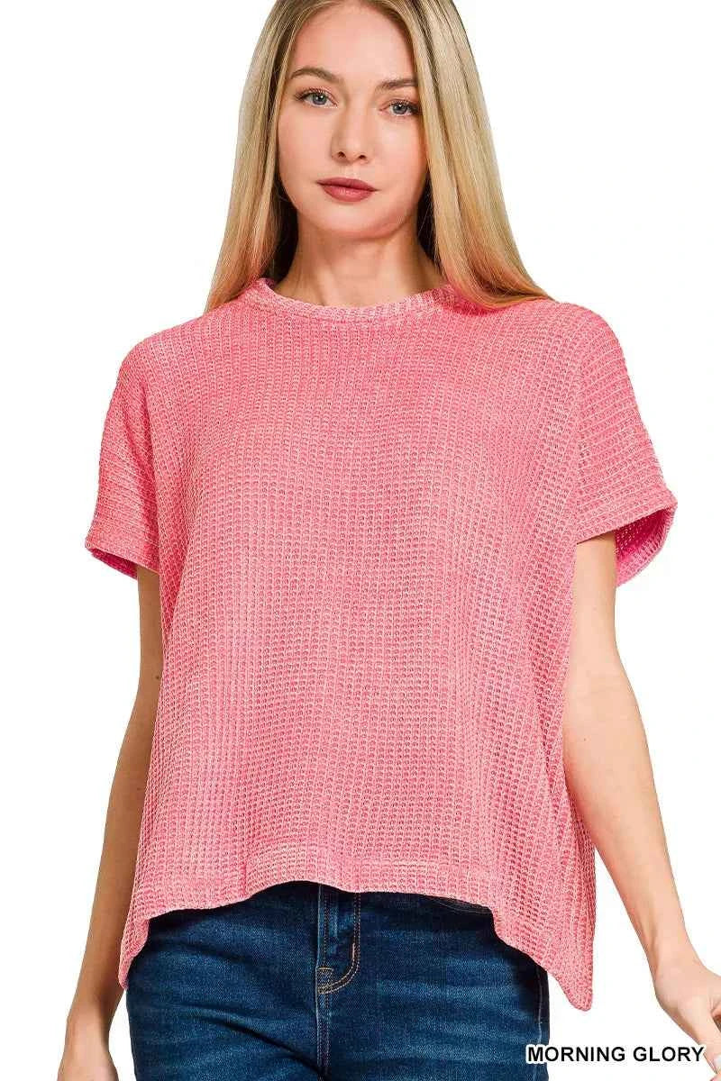 Zenana Chenille Waffle Cap Sleeve Sweater MORNING GLORY fb760956-2d1a-4c24-8695-866f694bed33-Max-Origin