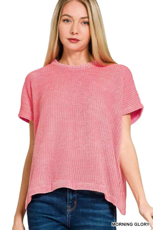 Zenana Chenille Waffle Cap Sleeve Sweater MORNING GLORY fb760956-2d1a-4c24-8695-866f694bed33-Max-Origin