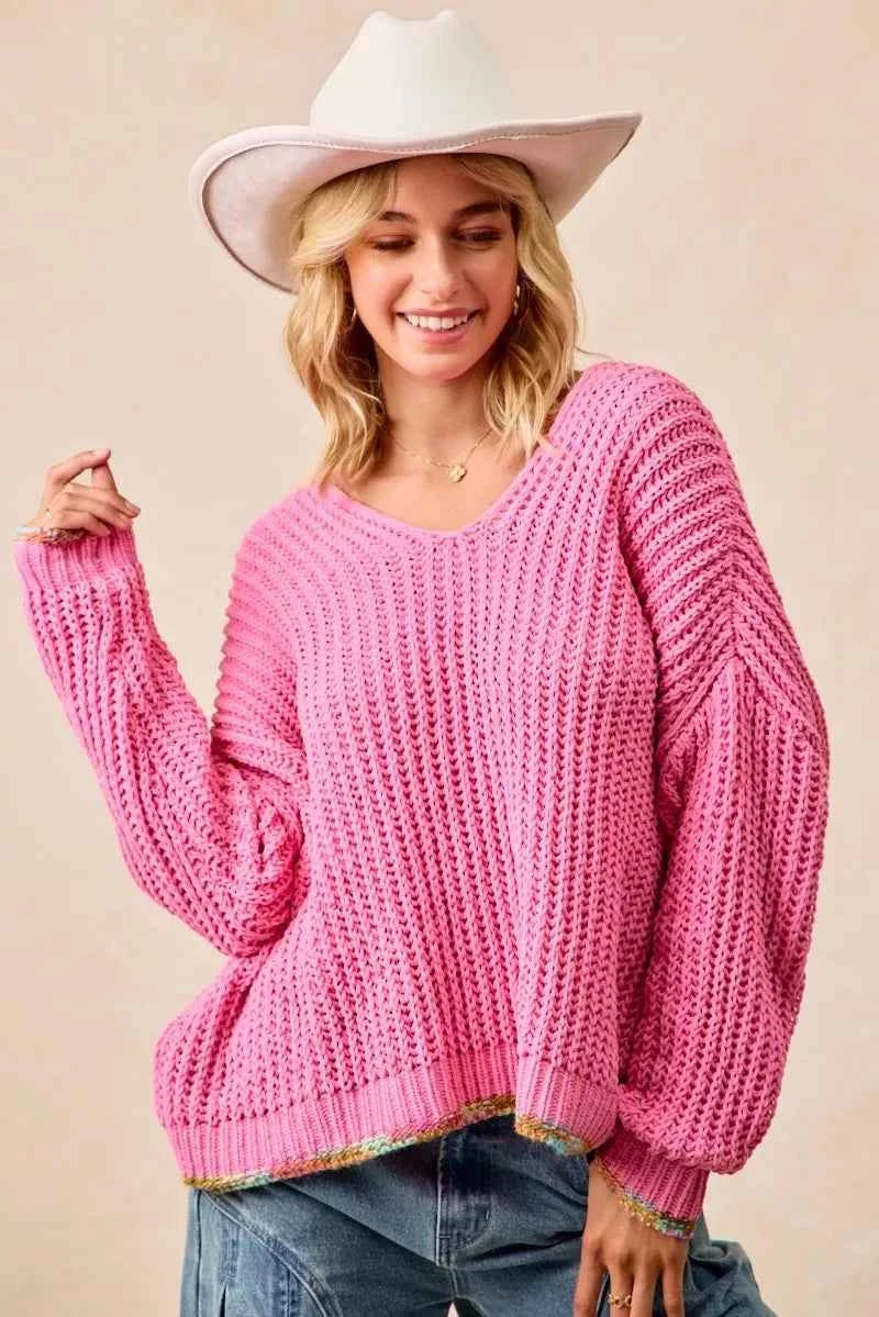 BiBi V-Neck Sweater with Colorful Trim fb78ed6187ca4ce1851e682b2c09e2b4-Max-Origin