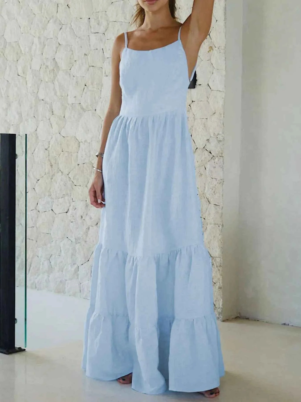 Tiered Maxi Cami Dress with Ruffled Hem fb85fca8-1033-405a-9b56-378790b5a9f1-Max-Origin