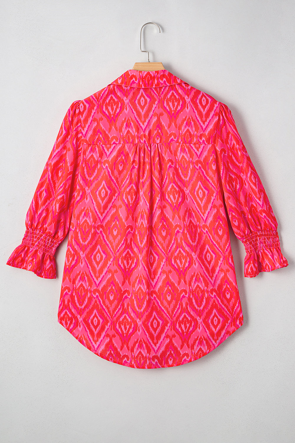 Strawberry Pink Abstract Print Puff Sleeve Shirt fb863221a352be9d