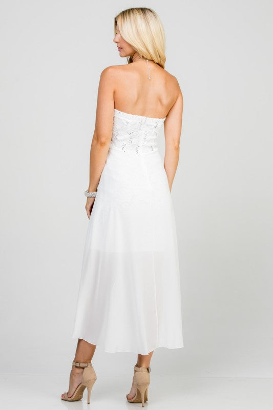 Women’s Strapless Chiffon High-Low Dress – Lace Bodice Open Back Cocktail Dress fb8b4648-ce8b-4b6a-be90-118c03ca50ee
