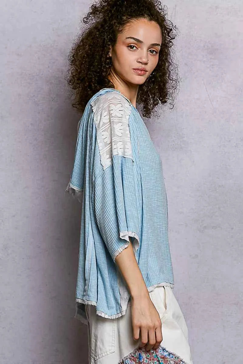 POL Short Sleeve Hoodie Top with Lace Detail fba318db-c552-42c8-bffa-4494e36985de-Max-Origin