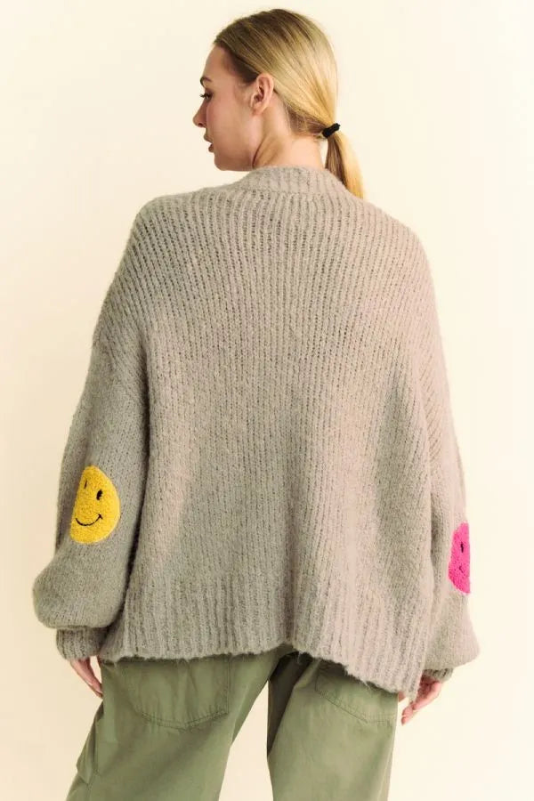 Davi & Dani Fuzzy Smile Open Front Long Sleeve Cardigan fbb5370d-5cc1-4e36-b828-80e5e1ad3126-Max