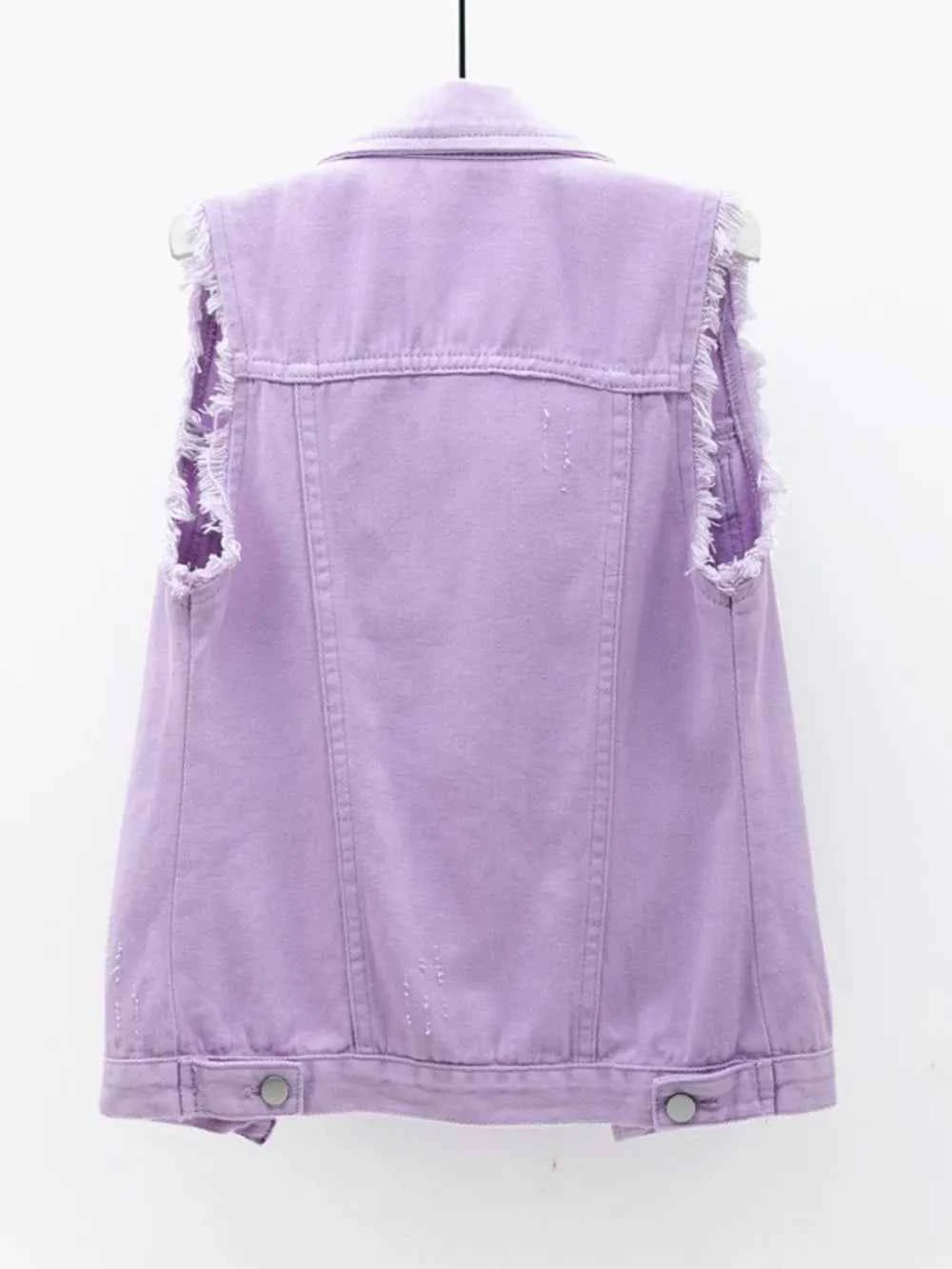 Full Size Button Down Raw Hem Sleeveless Denim Jacket Plus Size fbb76dfc-933b-49cb-b5c9-9eed1e8c78d7-Max