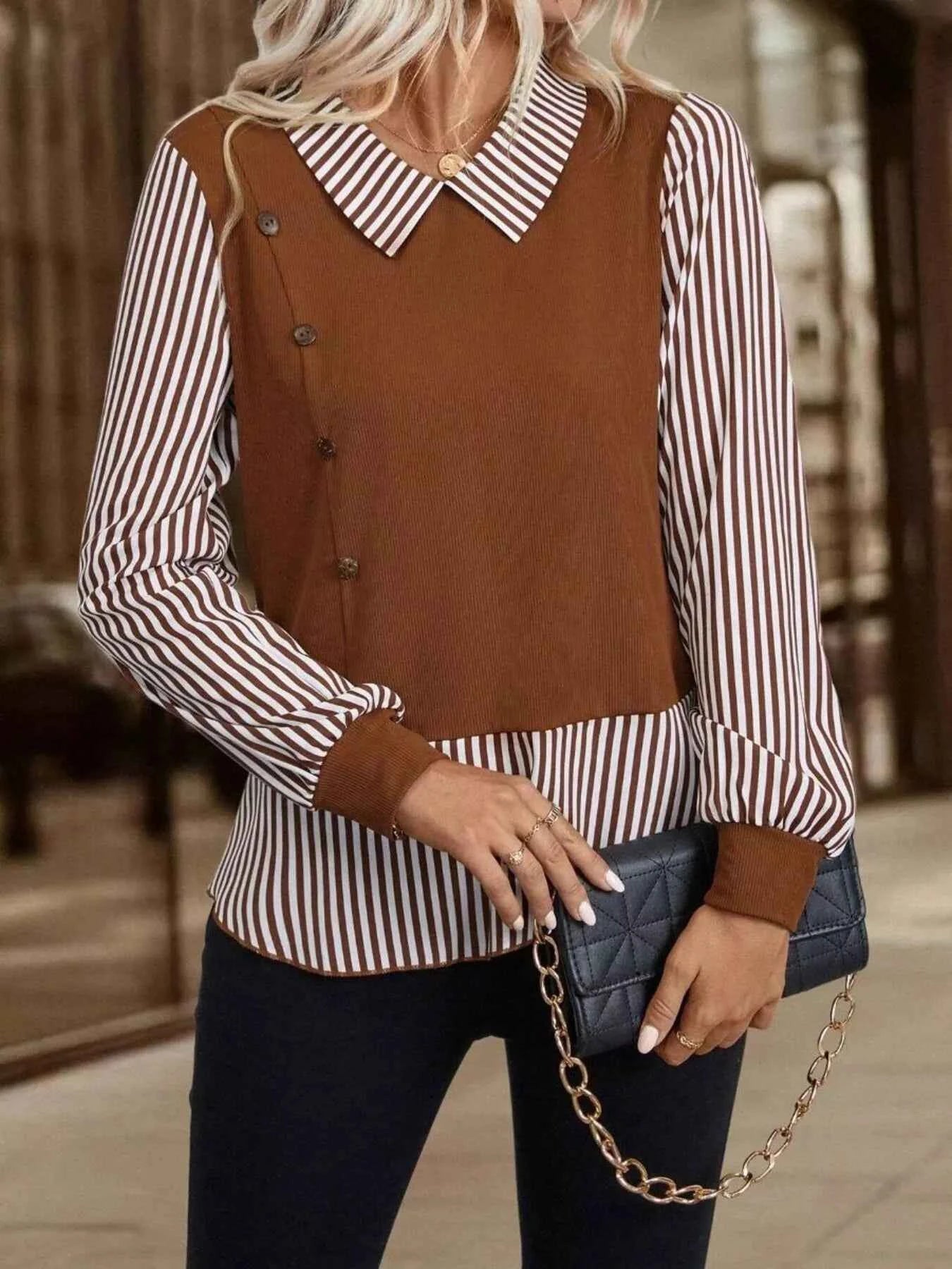 Striped Long Sleeve Blouse fbbe4f1abf9b4a4d81ad054c9584100e-Max-Origin