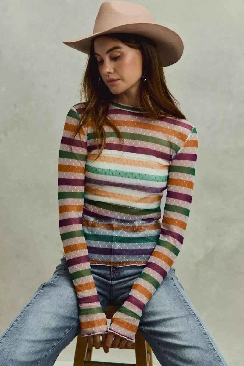 SO ME Mardi Gras Color Stripe Stretch Mesh Top fbc16df37c7a4f70a9f8d73a9dd57e49-Max-Origin