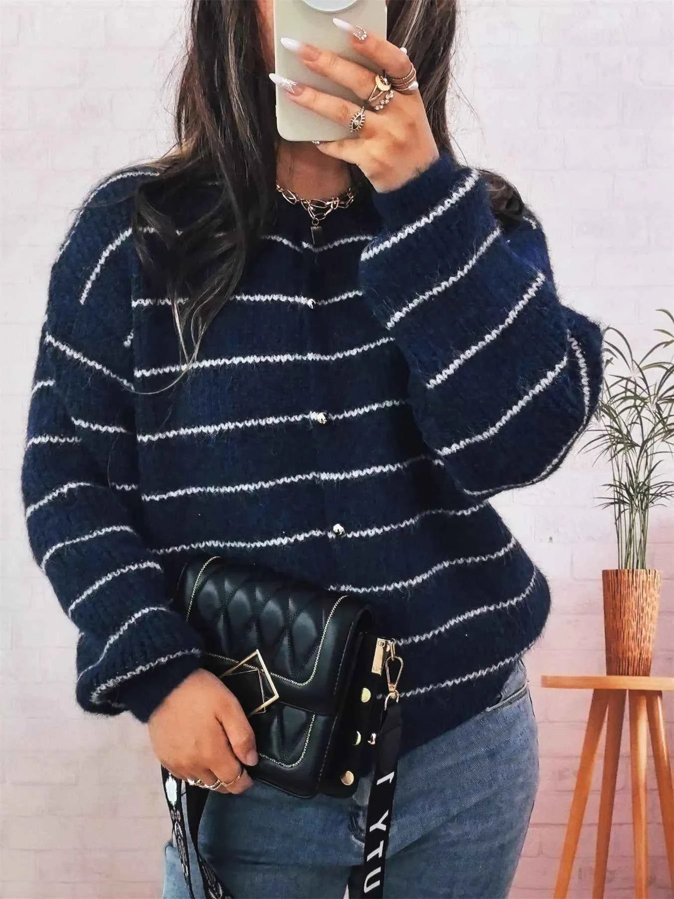 Striped Button Up Long Sleeve Cardigan fbcc8e0612c446ffb8b0f45b930ae57b-Max-Origin