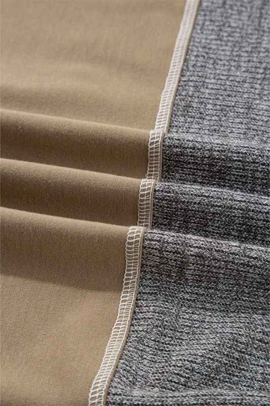 Waffle Knit Patchwork Buttoned Hooded Sweatshirt fbd3551e-6d02-47fd-8ded-437f29c91801
