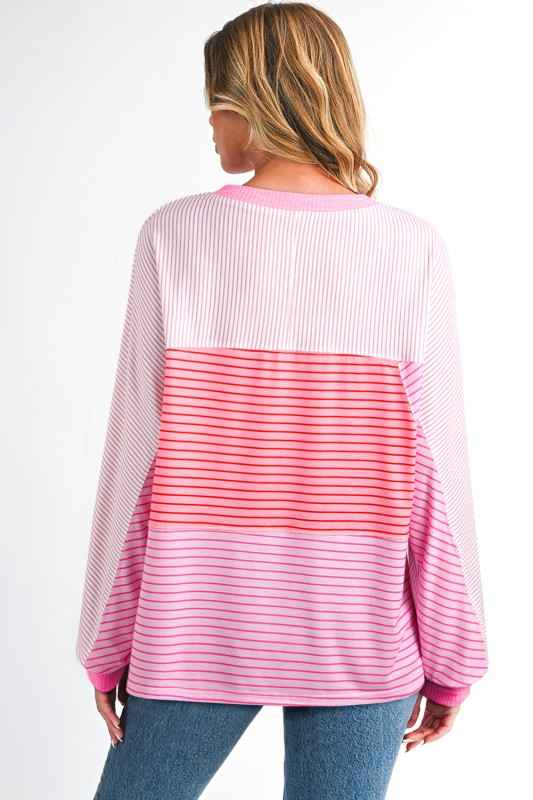 Stripe Colorblock Reverse Seam Long Sleeve Top fbd7cb4e-de76-4fd1-a1c0-33e8b9960c0f