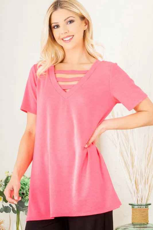 Heimish Full Size V-Neck Short Sleeve T-Shirt with Bar Detail Plus Size fbd8ae31-152f-475b-90c5-935ba281fdd9-Max