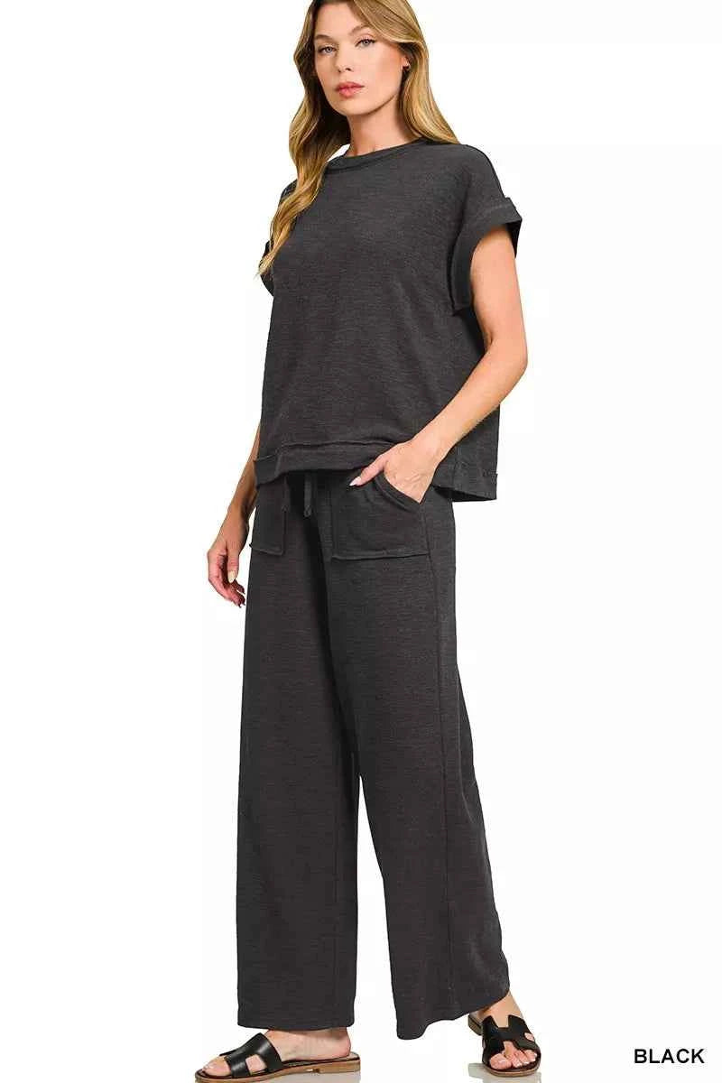 Zenana Cotton Slub Short Sleeve Tee and Pants Set BLACK fbe46cf5a742428ca961ed46292ab351-Max-Origin