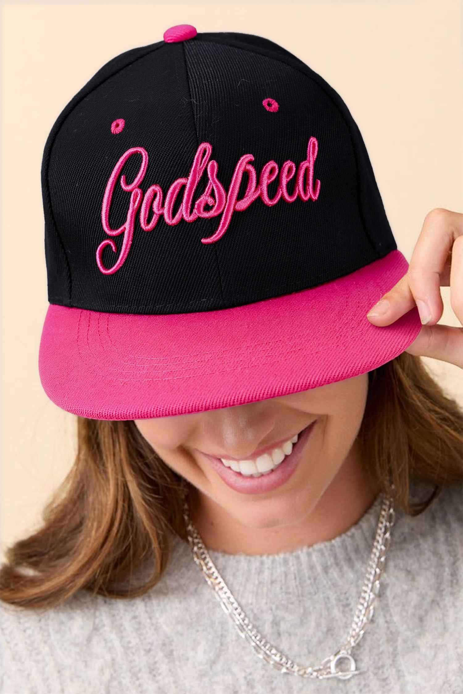 Rose Red Godspeed Letter Embroidered Color Block Cap Rose Red ONE SIZE 100%Polyester fbe5ac98f85ffeba