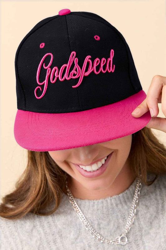 Rose Red Godspeed Letter Embroidered Color Block Cap Rose Red ONE SIZE 100%Polyester fbe5ac98f85ffeba