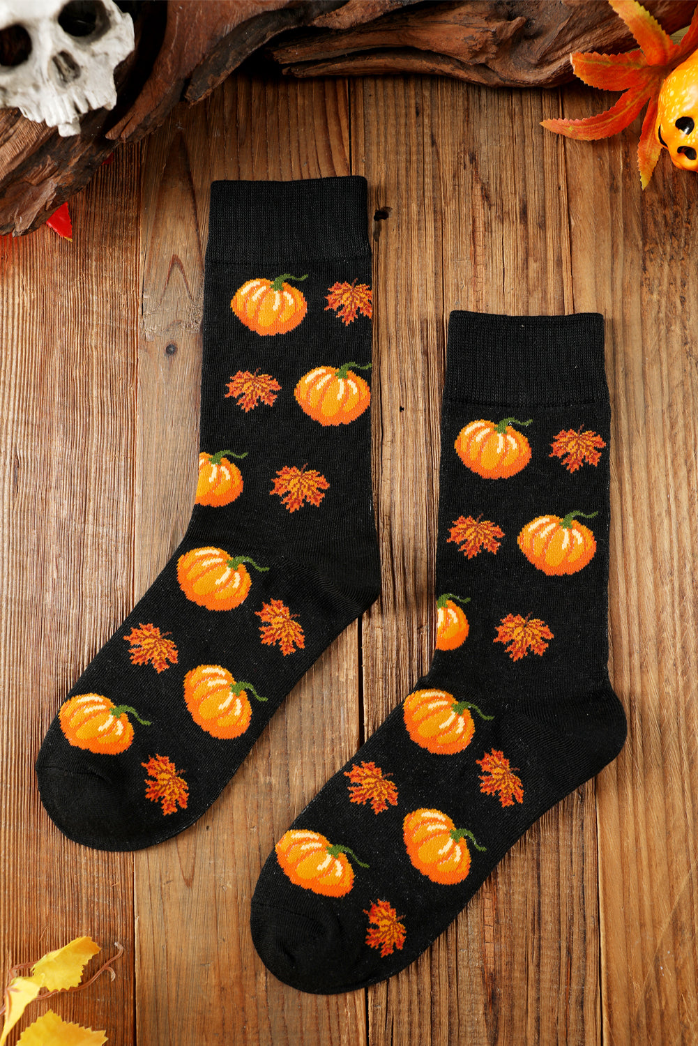 Parchment Pumpkin & Acorn Pattern Combed Cotton Crew Socks fbee3268345864ce