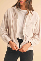 Real Teal Corduroy Drawstring Hooded Pocket Zip Up Jacket fbf10e0ebe294e8a