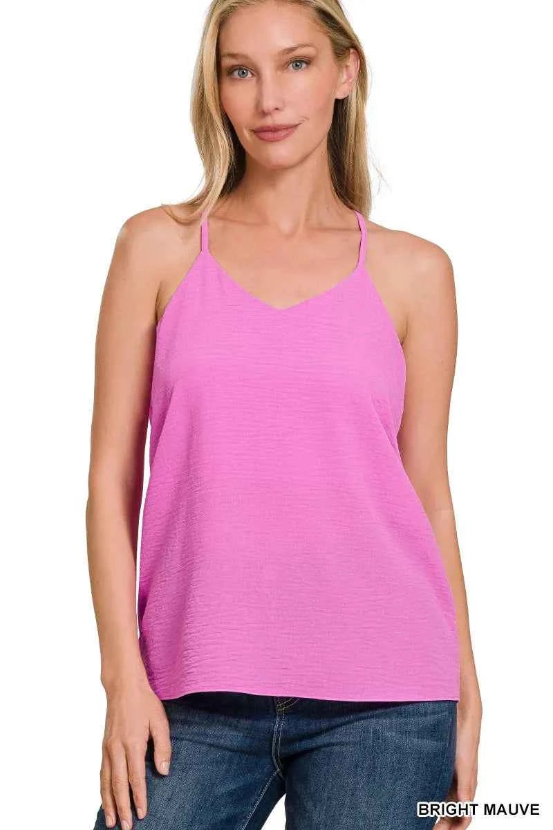 Zenana Woven Airflow Adjustable Strap V-Neck Cami BRIGHT MAUVE fbf3d4aceae045079fdc0d880e21237c-Max-Origin