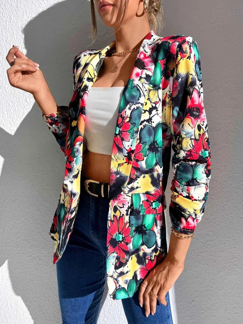 Vibrant Floral Print Open Front Blazer fbf4fa60-61d3-4fdf-beba-f222cd18f1ad-Max-Origin