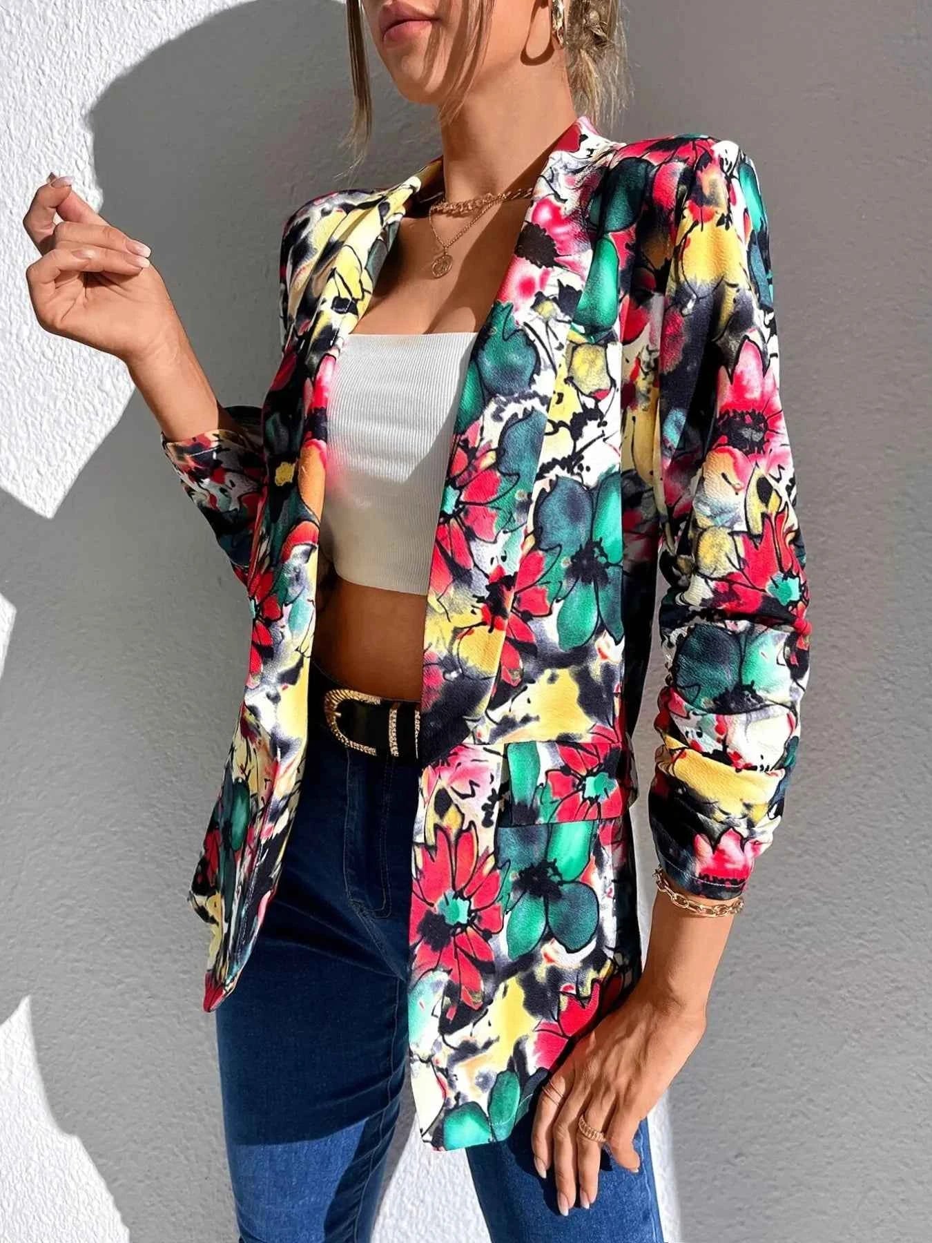 Vibrant Floral Print Open Front Blazer fbf4fa60-61d3-4fdf-beba-f222cd18f1ad-Max-Origin