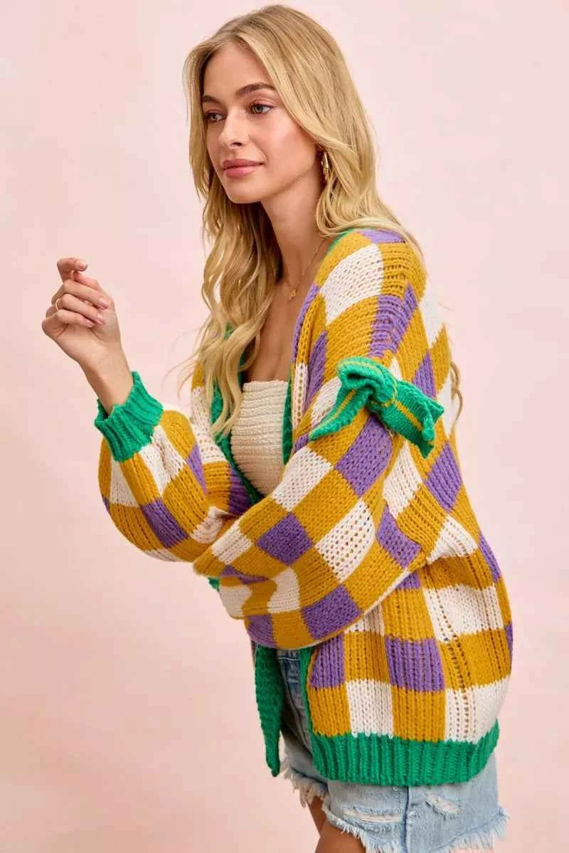 BiBi Mardigras Checker Board Front Open Cardigan fbf4fec9e68041888edb9dcc9d2d1cf1-Max-Origin