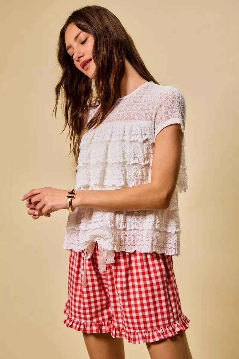 SO ME Ruffle Tiered Stretch Lace Short Sleeves Knit Top fbfa83121a5540eeacc0b4c94e495615-Max-Origin