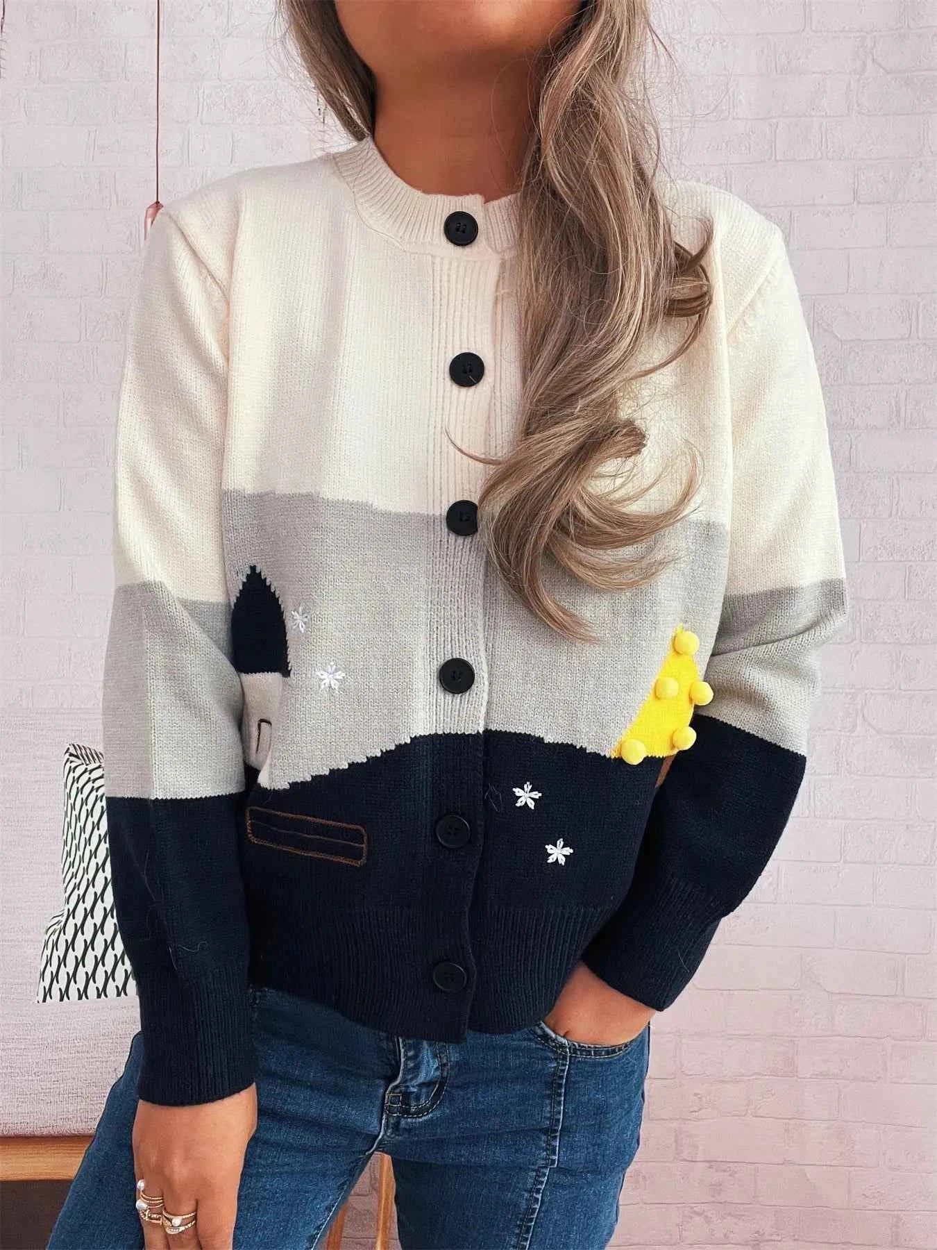 Color Block Button-Up Cardigan fc019ea8383a40ad99eebbfd1c34a079-Max-Origin