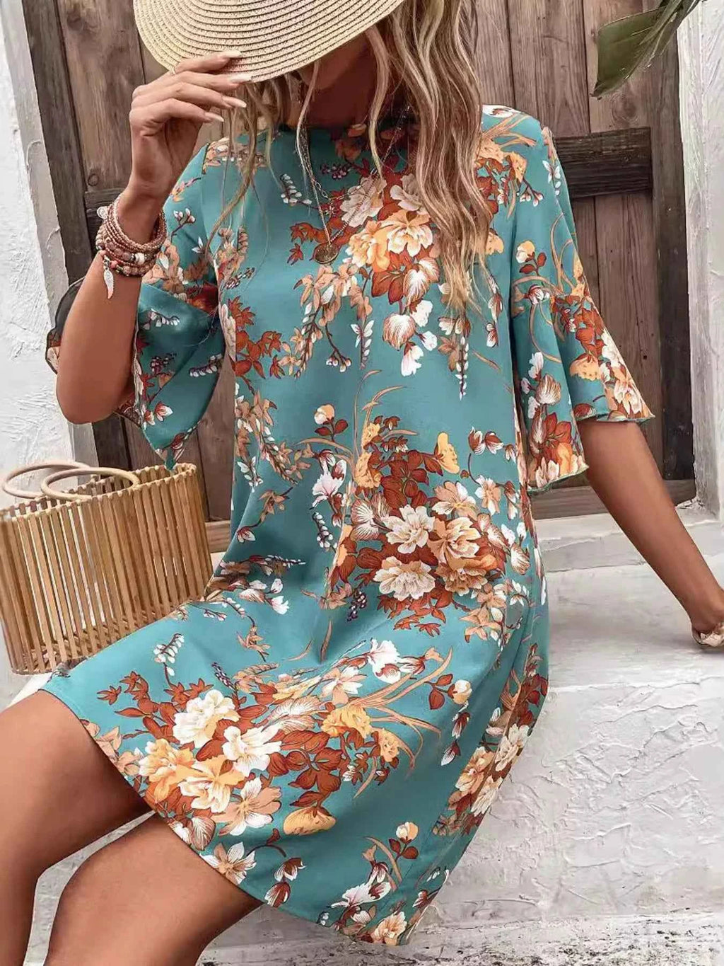 Floral Print Half Sleeve Mini Dress fc09345b309741dab45b236b4a5c1d71-Max-Origin