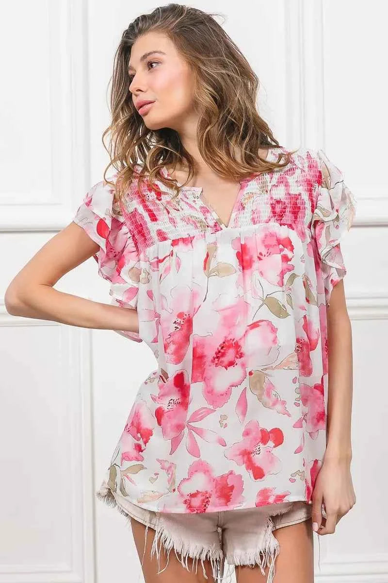 BiBi Floral Print Flutter Sheer Top fc0eeeba097a4497a6e4182e5fb478dc-Max-Origin