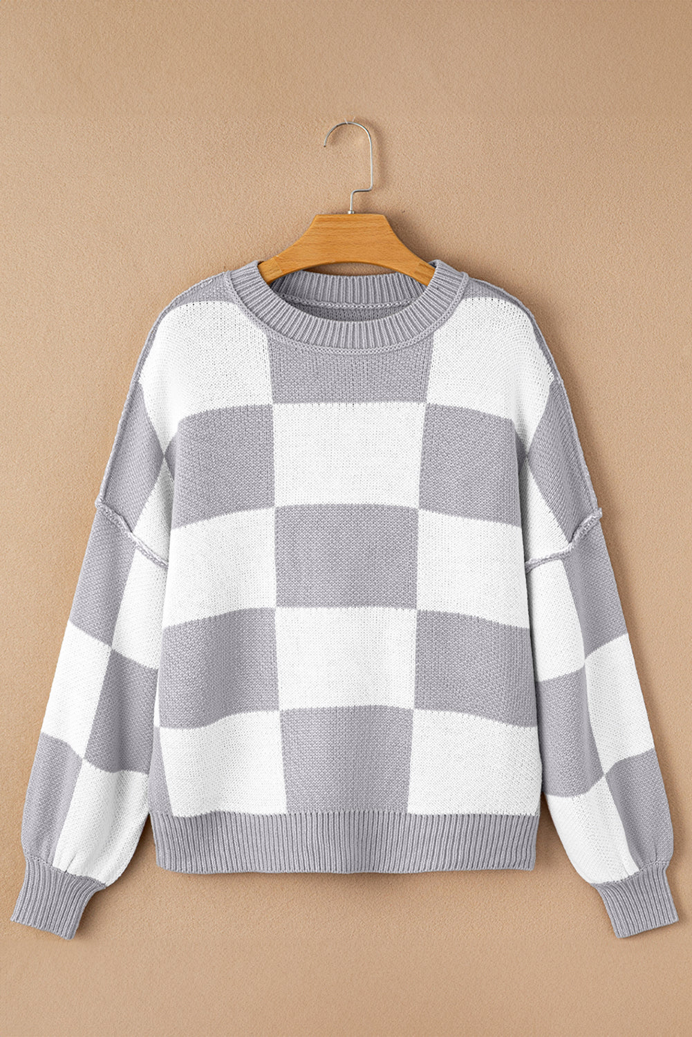 Orange & White Plaid Exposed Seam Bishop Sleeve Sweater fc10824d96d6b6f2