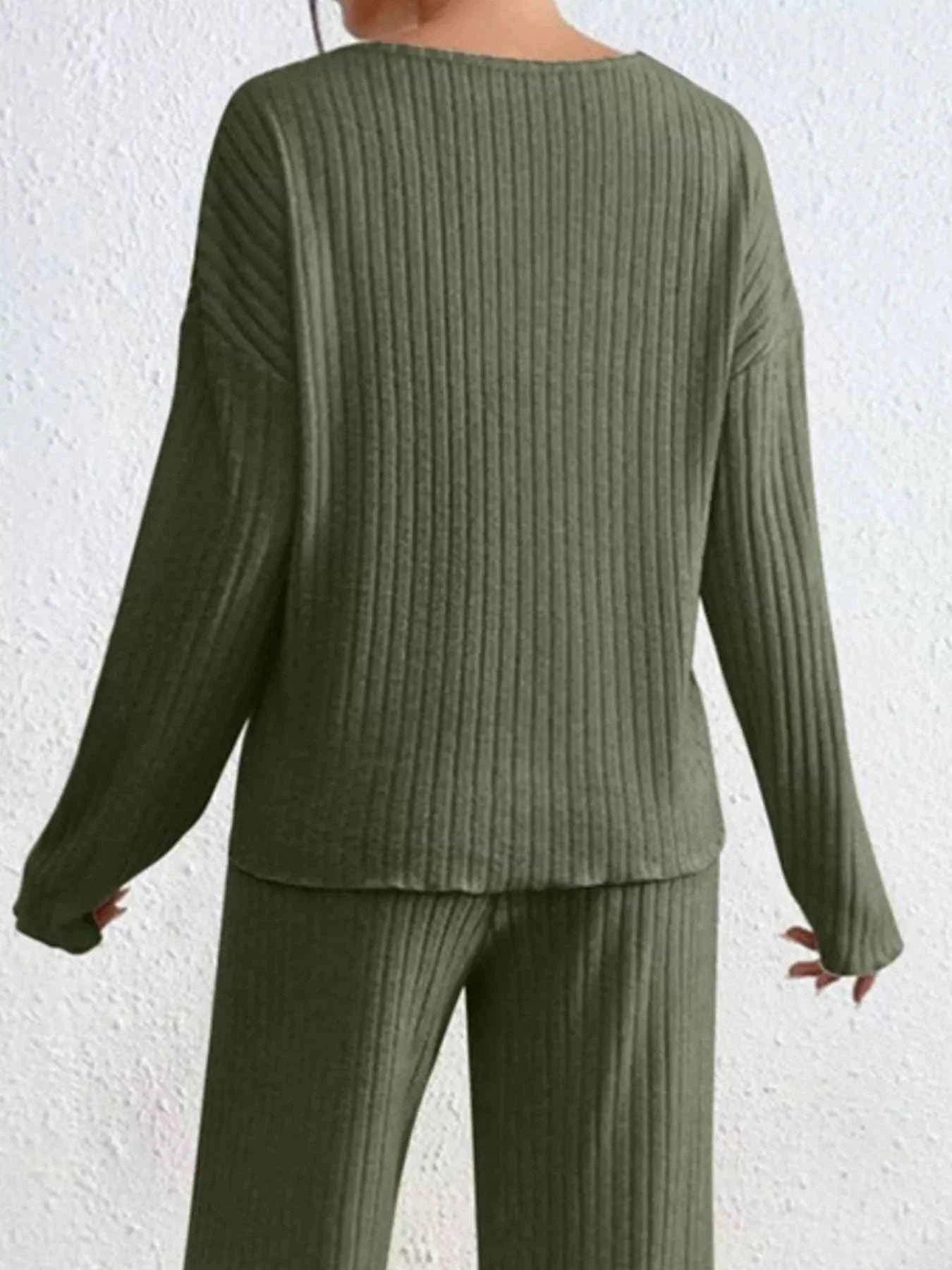 Ribbed Knit V-Neck Top and Pants Set fc11cf2a-8c22-4571-92c6-e15177c35324-Max-Origin