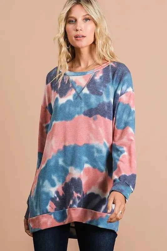 BiBi Tie Dye French Terry Pull Over with Front Stitching Detail MULTI fc1d21b7a13d4eb1838d65b29aad11e3-Max-Origin