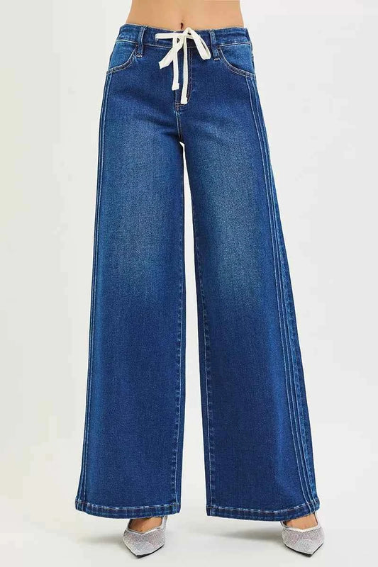 RISEN Full Size Mid Rise Wide Side Pintuck Jeans with Front Drawstring Plus Size DARK fc2739e5cec542f5af36ba6de052c981-Max-Origin