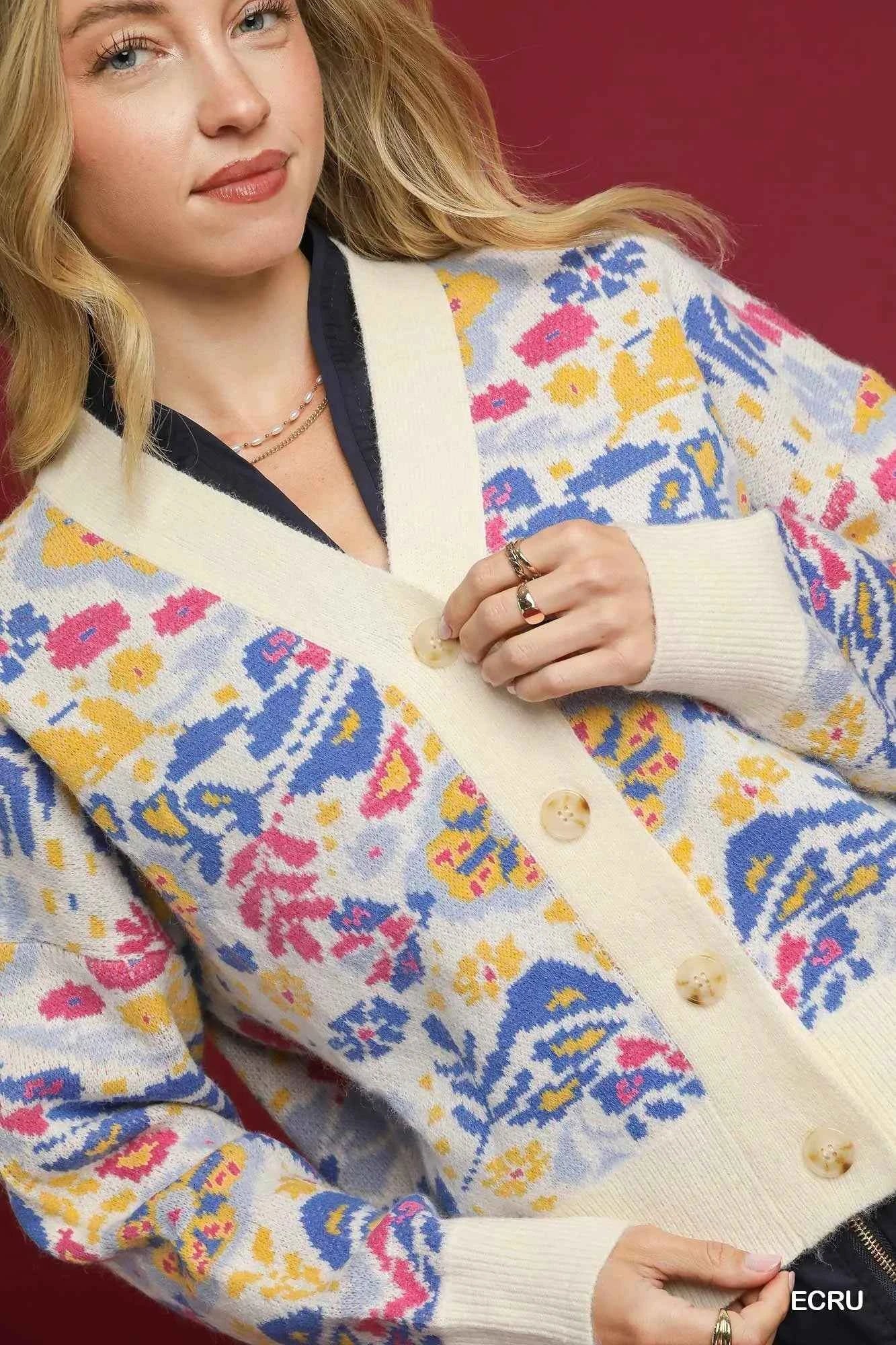 Umgee Floral Button-Up V-Neck Cardigan fc291132-032f-43bc-a4d5-2be72de49a0b-Max-Origin