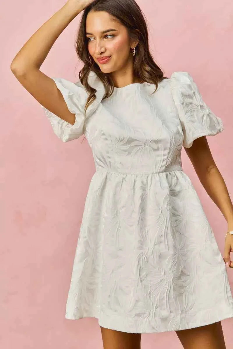 SO ME Floral Jacquard Bubble Shorts Sleeves Mini Dress fc40b285d83e495db871093b0a55e520-Max-Origin