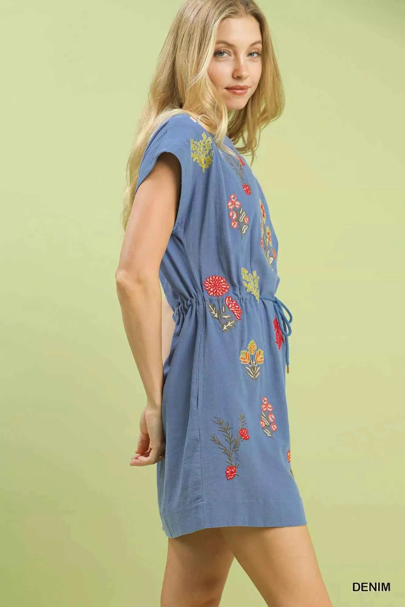 Umgee Embroidered Floral Mini Dress with Waist Tie fc42e084-c048-409f-8b0a-f9e011d86cee-Max-Origin