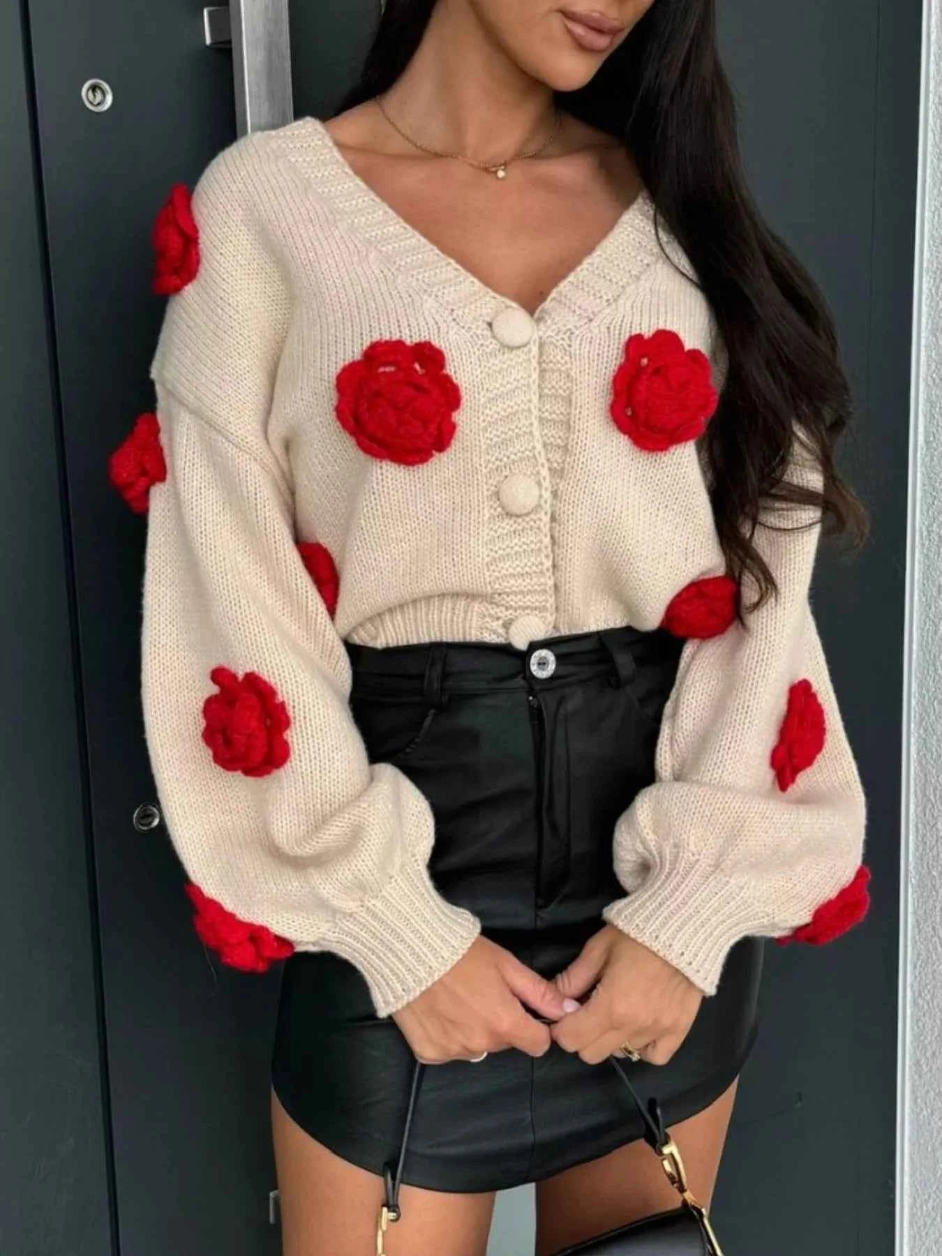 Rose Embellished V-Neck Cardigan fc4a7208-c432-4080-be4a-55cd728edc5c-Max-Origin