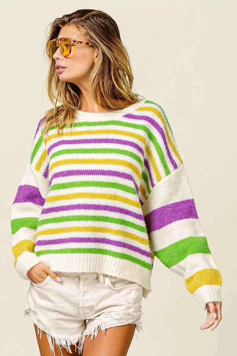 BiBi Mardi Gras Colors Stripe Comfy Sweater IVORY MULTI fc53357384784f1d8d118e88b6eed8b3-Max-Origin