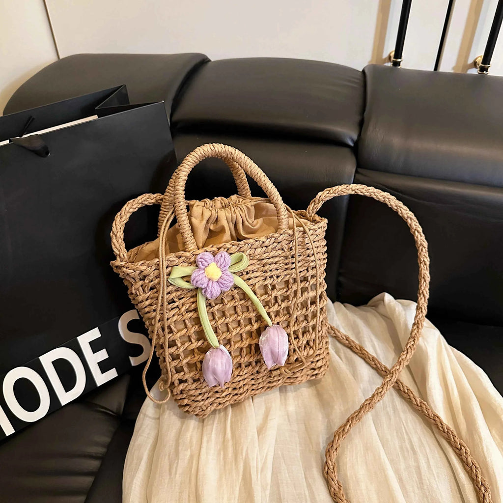 Woven Straw Flower Crossbody Bag Khaki onesize fc572cc1e69849efaec9d7db54fc79f8-Max-Origin