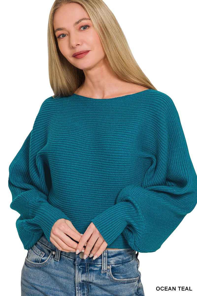 Zenana Boat Neck Balloon Sleeve Sweater fc660a894e6f45d99b3bd7b506e46520-Max
