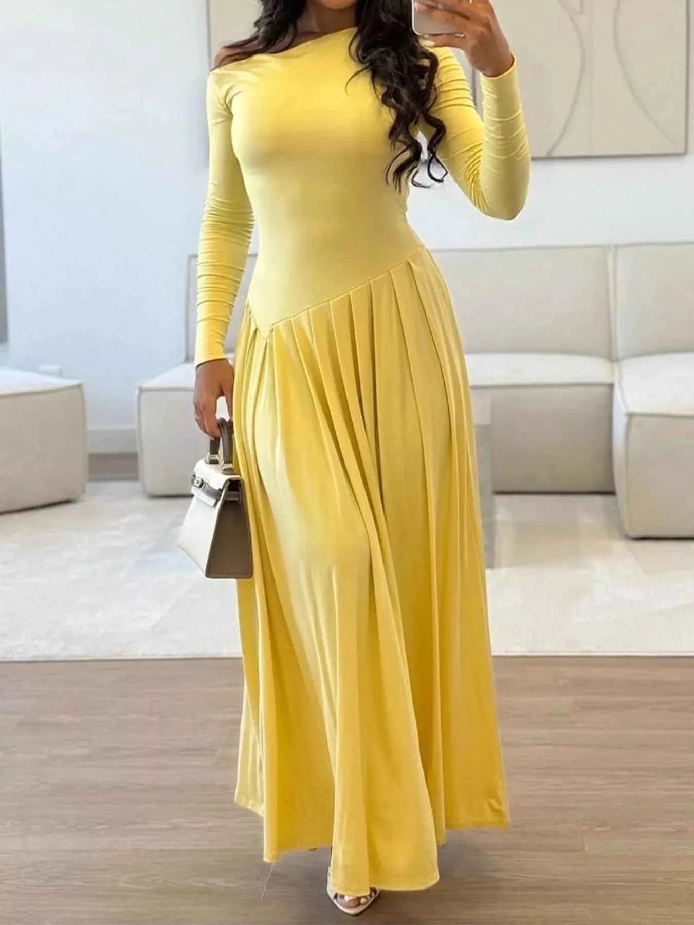 Ruched One Shoulder Long Sleeve Dress fc6a95d2-3957-46f5-8159-6b132f6e0ffe-Max-Origin