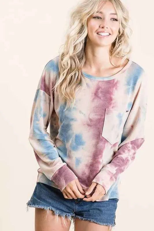 Tie Dye Print Terry Top With Front Patch Pocket LAVENDER BLUE fc6ea3bde6404ac5aa14f238039e4962-Max-Origin
