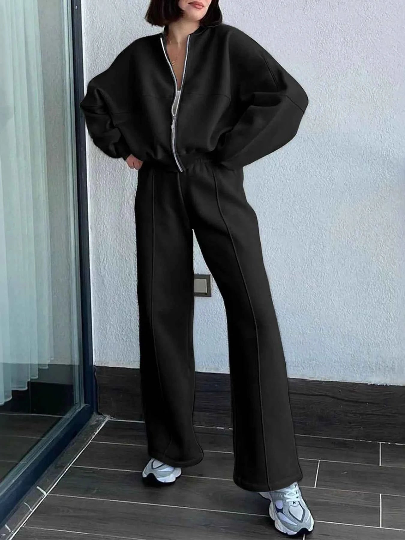 Zipper Up Jacket and Drawstring Pants Set Black fc6f6d8d-5617-4a75-a32e-12d428bdfdf6-Max-Origin