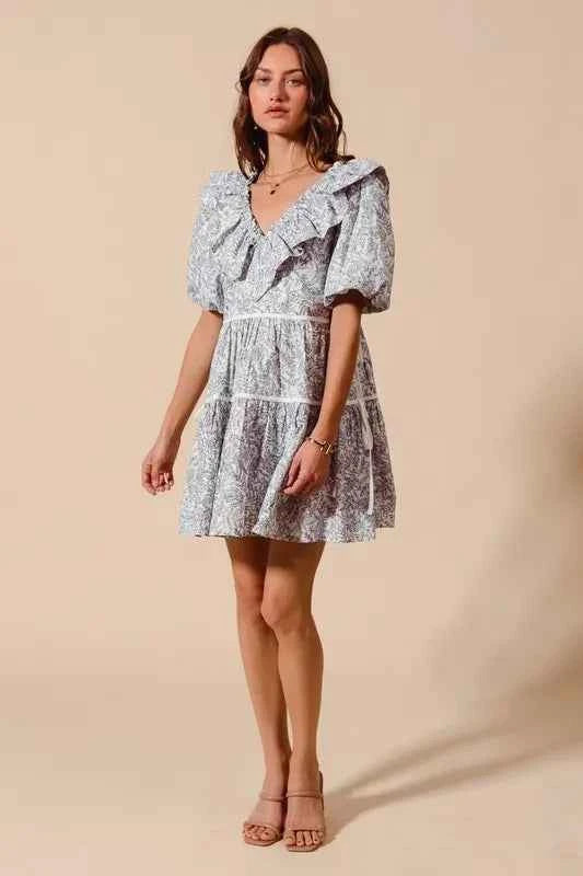 SO ME Cotton Printed Ruffle V Neckline Dress with Side Tie fc7104cbe29e451cafef0354b81cf61c-Max-Origin